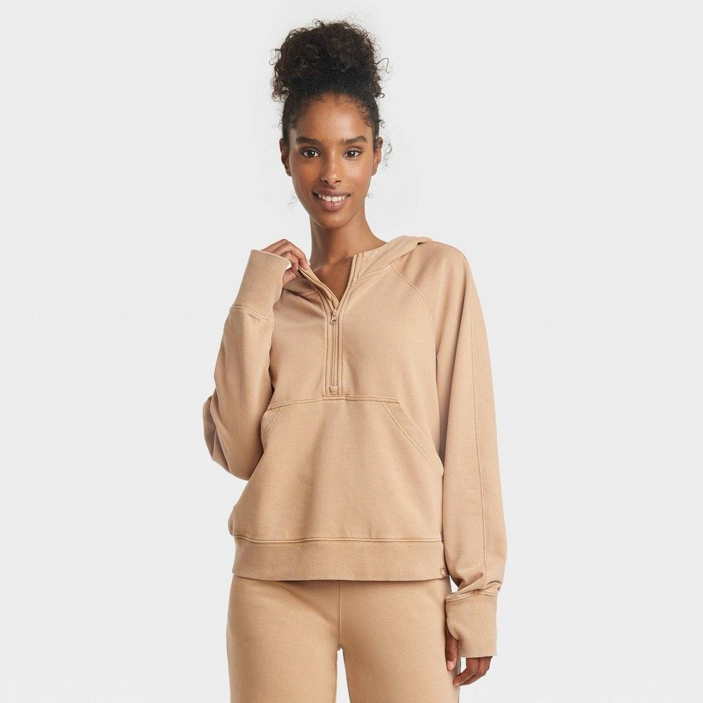Women's 1/2‎ Zip Fleece Pullover - JoyLab™ Beige S